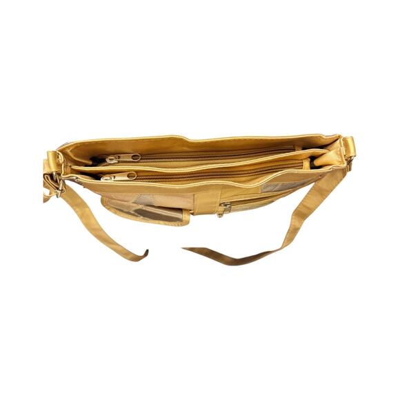 Lambskin Leather Shoulder Bag Patches Gold Bronze Metallic Crossbody Handbag EUC - Picture 4 of 10